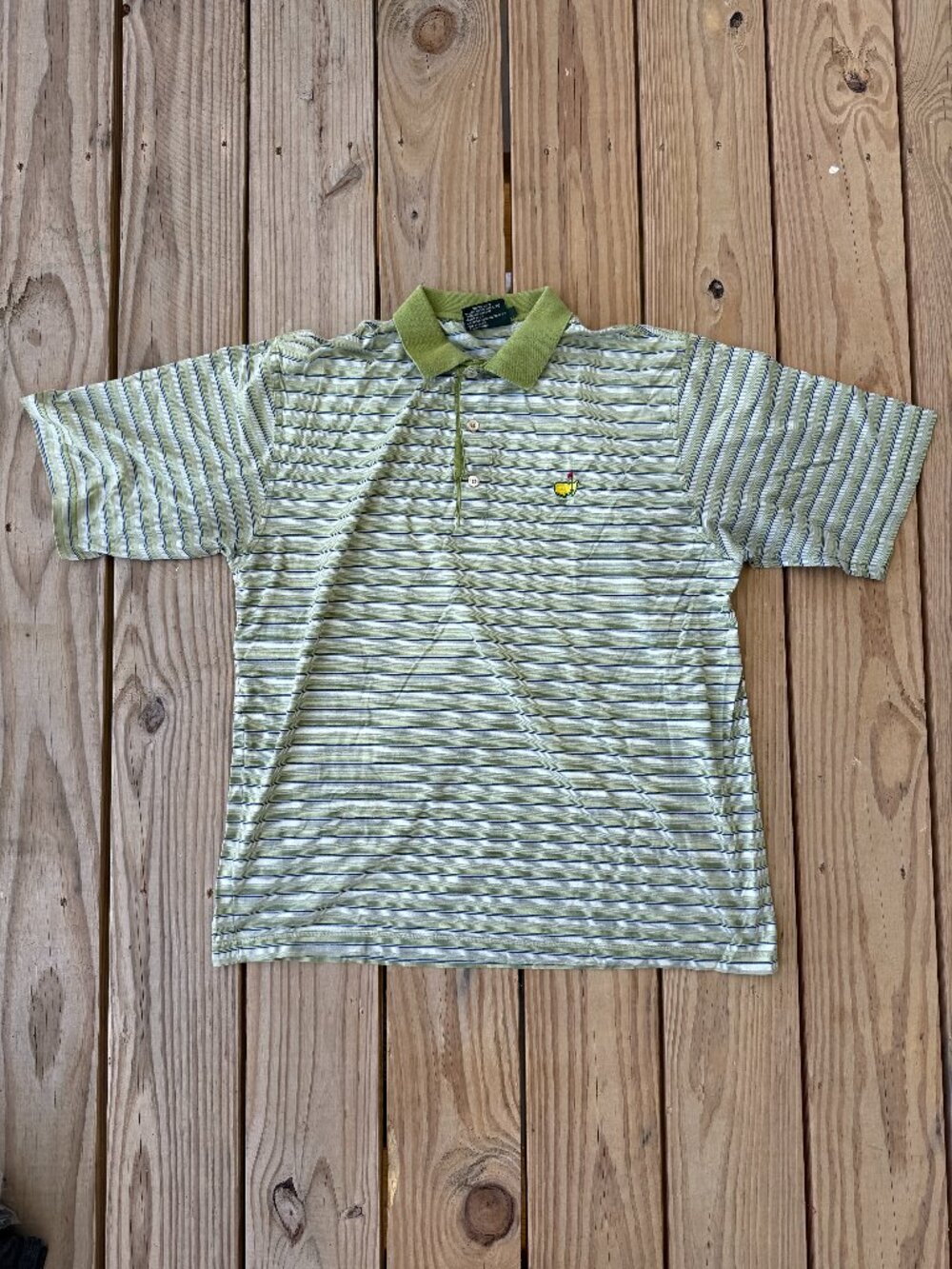 Clubhouse Collection Masters Polo Mens Large Yellow Green Striped Golf